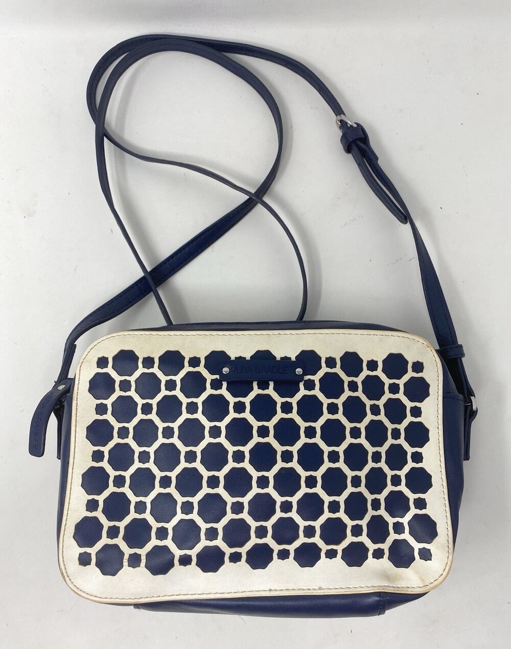 Vera Bradley Laser Cut Crossbody Faux Leather Bag Dark Blue Cream